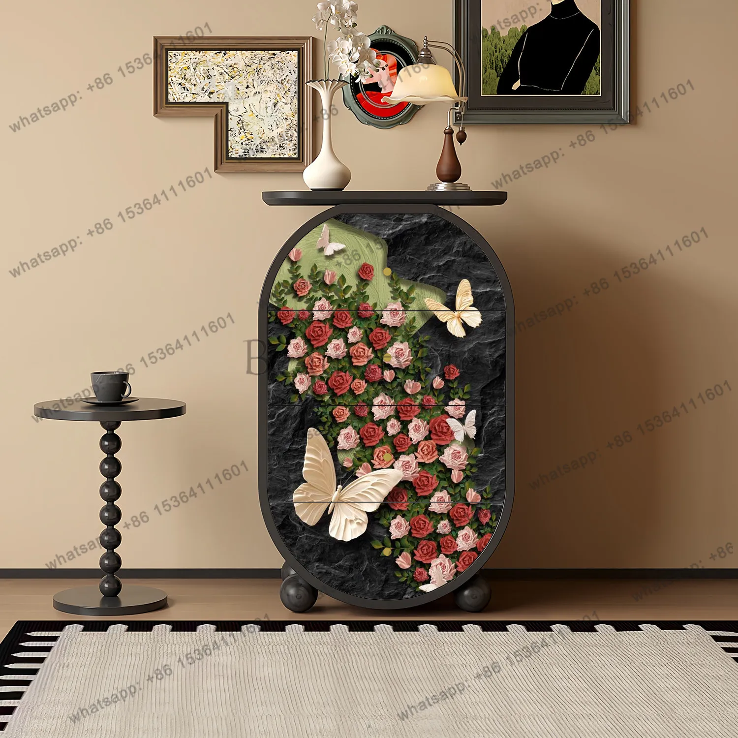

Art style solid wood four-chest cabinet French porch against the wall Household drawer decorative cabinet