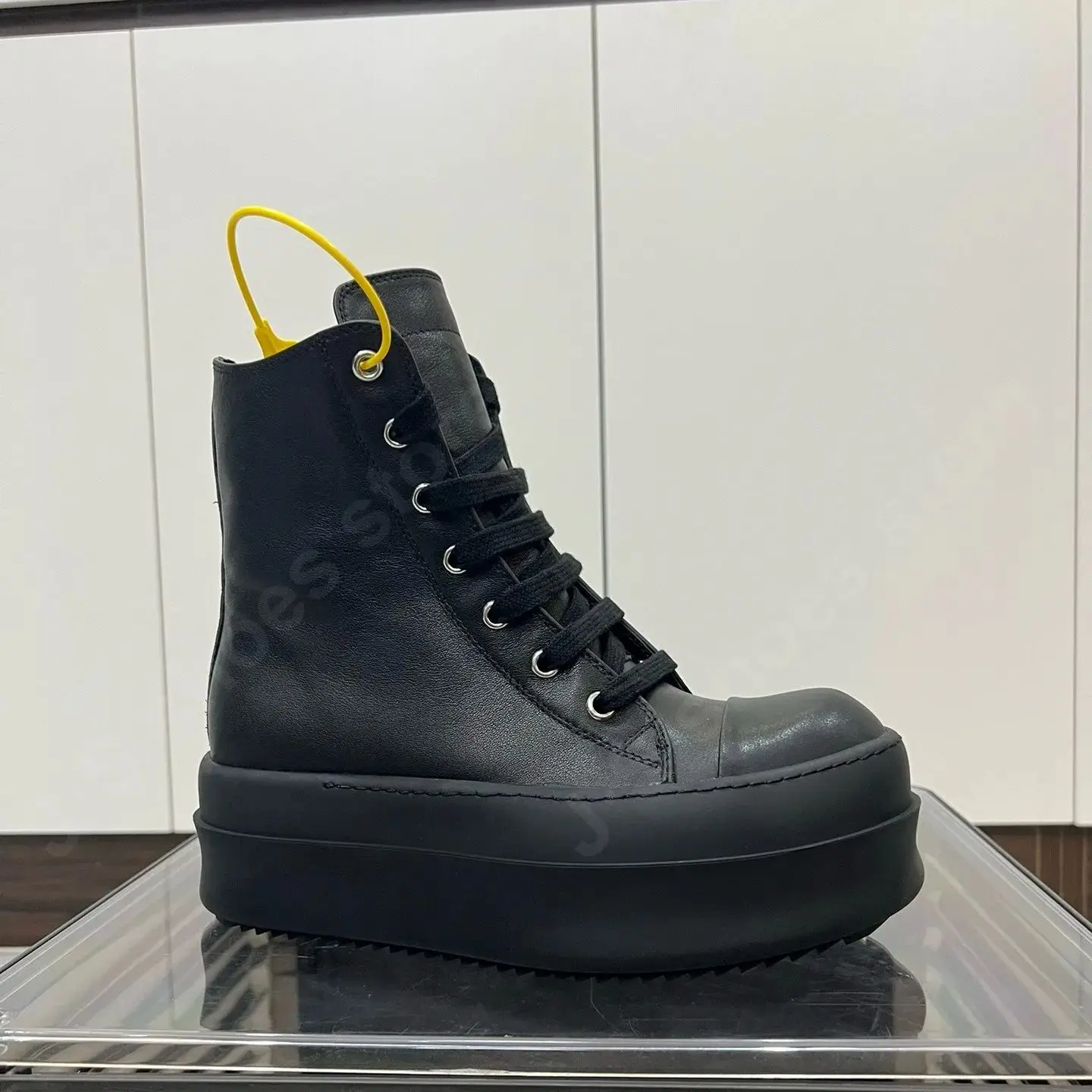 Ricks Men Shoe Ankle Boot Women Sneaker Owens High Top Casual Shoes Zip Lace Up 6cm Thick Sole Shoe Full Black Leather Sneakers