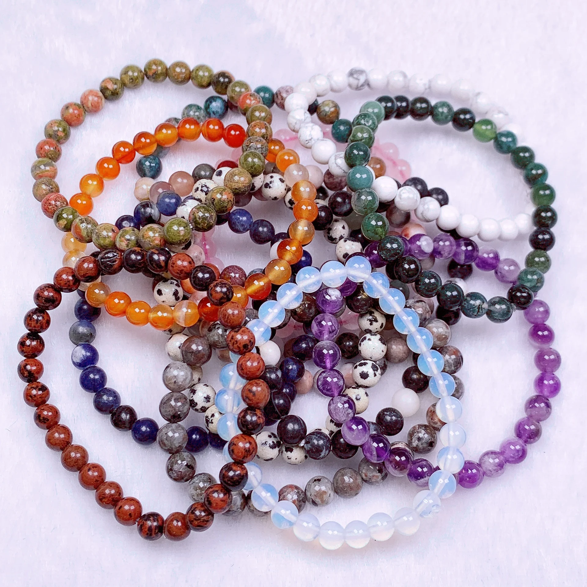 

Natural Stone Beads Bracelet For Women Men Amethysts Crystal Quartzs Aquamarines Jades Jewelry Agates Elastic Bangle Bracelets