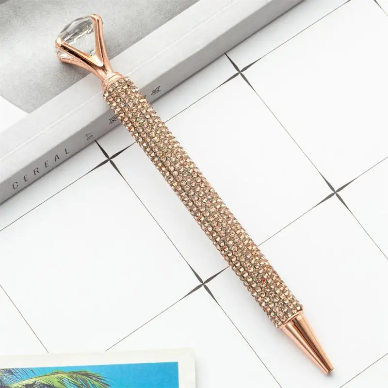 Diamond-covered Large Diamond Ballpoint Pen For Girls And Students Stationery Rotating Metal Pen Crystal Diamond Pen Advertising