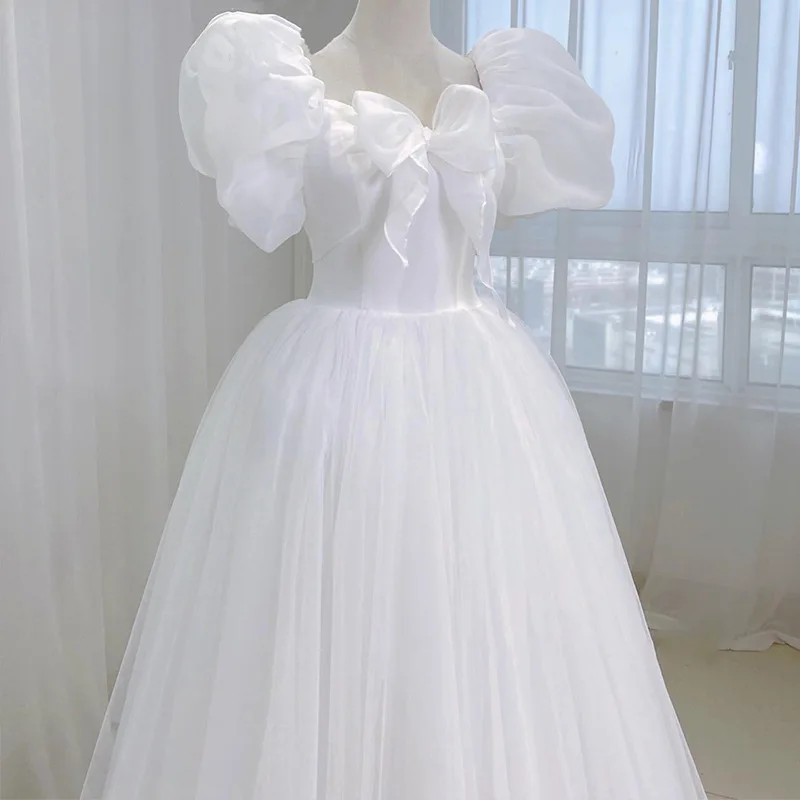 

2023 New Princess Wedding Dress Vintage Puff Sleeves Sukienka Na Wesele With Sweet Bow Simple Long Vestito Da Sposa Plus Size