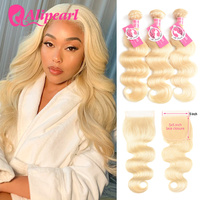 AliPearl 613 Blonde Bundles With Closure 5x5 Free Part Body Wave Brazilian Hair Weave 3 Bundles With Closure Remy Hair Extension