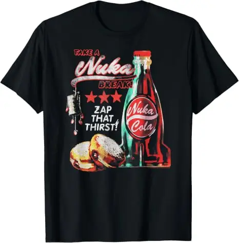 Nuka Cola Unisex-T-Shirt aus weicher Baumwolle, Videospiel-Zap-That-Thirst-Vintage-T-Shirt, roter Text, Nuka Cola-Kreis-Grafik, Persönlichkeits-Outfit – Detail 18