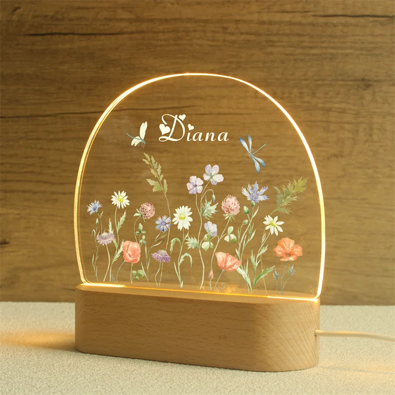 Personalized Floral Butterfly Name Night Light,, Bedroom Bedside Light, Cute Animal Night Lamp, Valentine's Day Gift