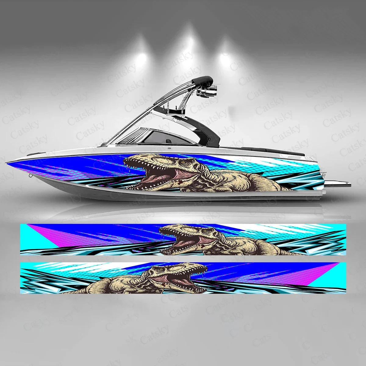 Dinosaur Colorful Boat Sticker Fashion Custom Fish Boat-Sticker Vinyl Waterproof Boat Wrap Graphic Boat Wrap Decal