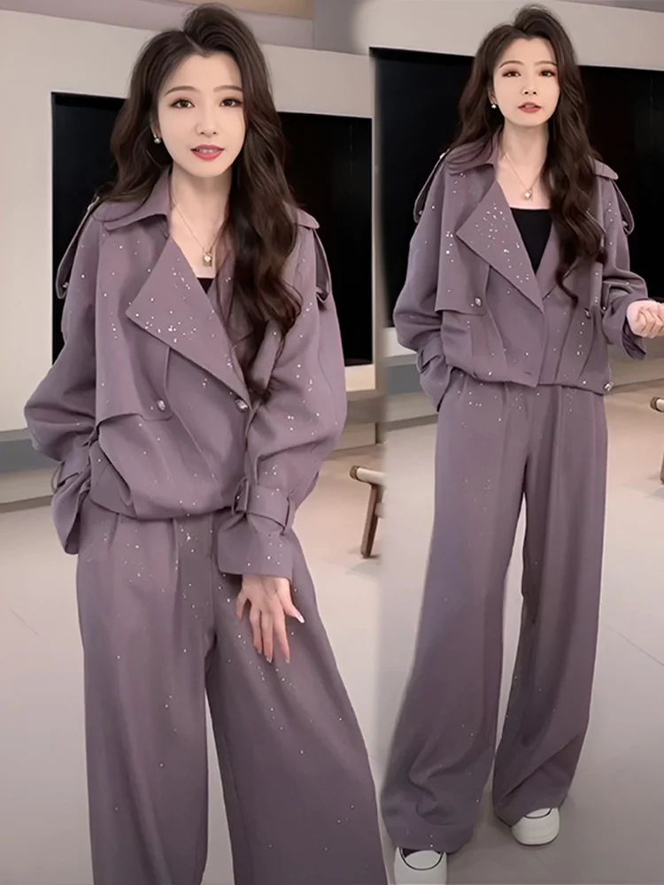 Casual Loose Short Women's Jacket And Pants Two-Piece Set Fashionable Workwear Style Spring Autumn Collection Slimming Effect