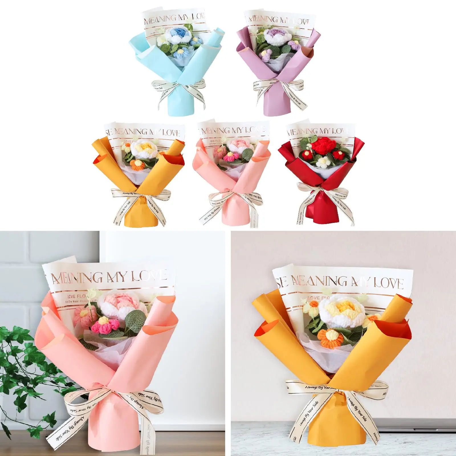 Knitted Flower Bouquet Finished Table Decor Mother's Day Gift for Birthday Thanksgiving Day Teacher’ Day Valentines Day Women