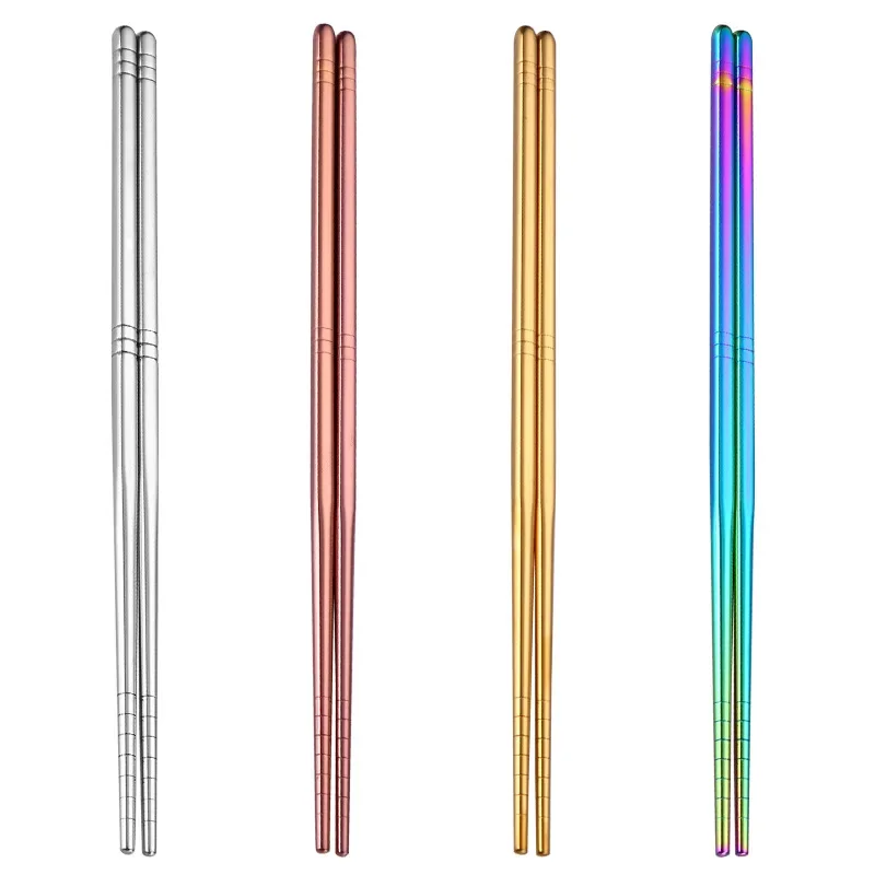 Chinese Chopsticks For Sushi Non-Slip Food Sticks Stainless Steel Chop Sticks Reusable Chopsticks Kitchen Tableware