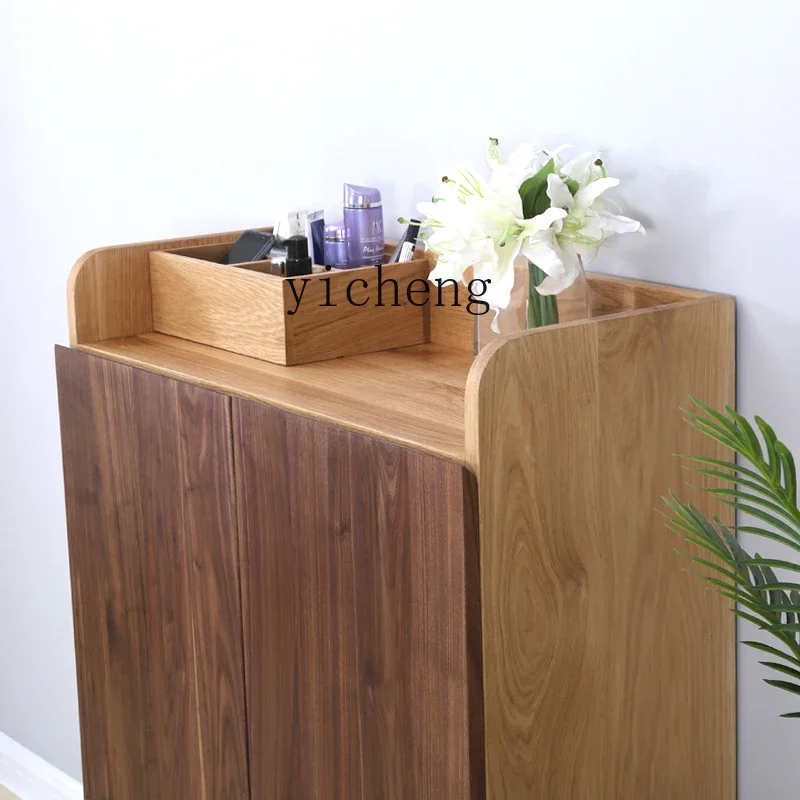 ZZk Shoe Cabinet with Stool Solid Wood Household Simple Living Room Cabinet Storage Cabinet Living Room Furniture