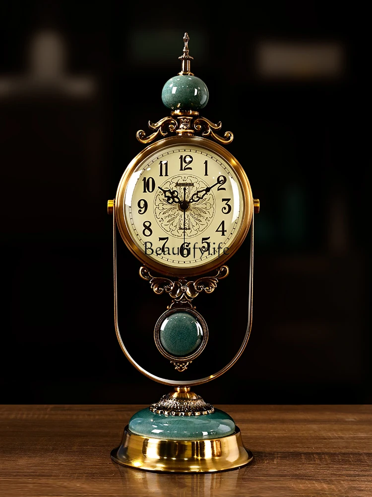

European Retro Mechanical Clock High-End American Living Room Home Desktop Creative and Slightly Luxury Clock