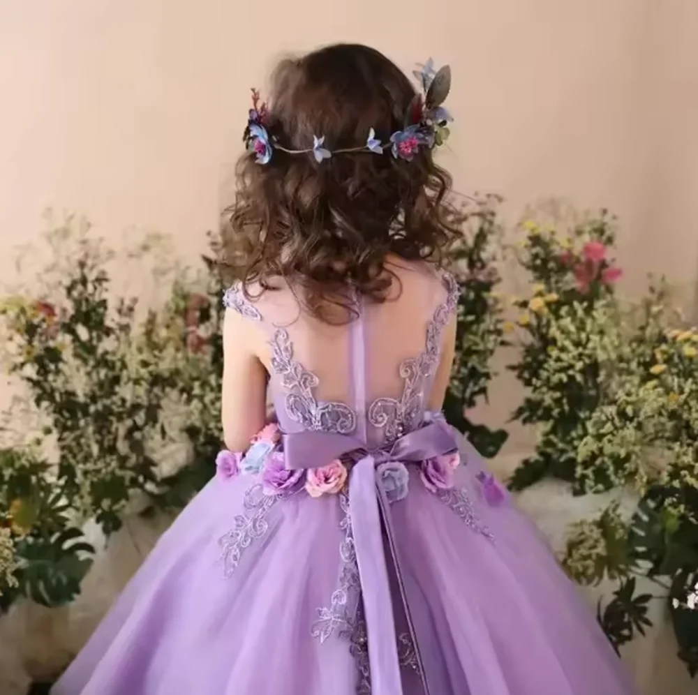 

Детская лавандовая одежда для выступлений, детское праздничное платье, костюм принцессы для девочек, фиолетовая одежда на день рождения, элегантное пианино Ponkata
