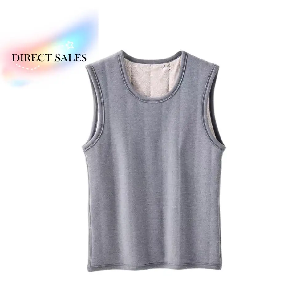 

Sleeveless Men's Velvet Vest Round Neck Solid Color Warm Base Wool Vest Plus Size Thicken Top Winter Thermal Vest Streetwear