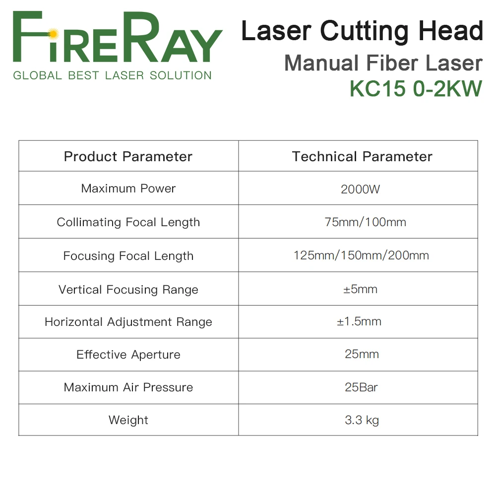 FireRay WSX 0-2kw KC15A Fiber Laser Cutting Head Manual Cutting Head 2000W for Metal Cutting