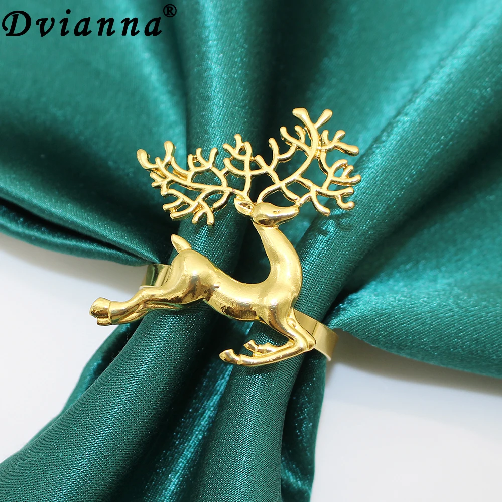 

6Pcs Christmas Elk Napkin Rings Metal Xmas Snowflake Napkin Rings Gold Deer Napkin Buckle for Christmas Holiday Table Decor