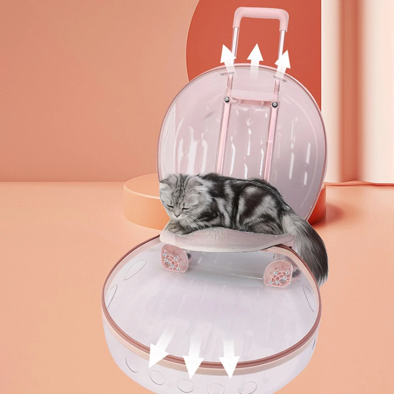 Maleta con ruedas para mascotas, bolsa transparente de gran capacidad para gato, impermeable, transpirable, portátil maleta de viaje