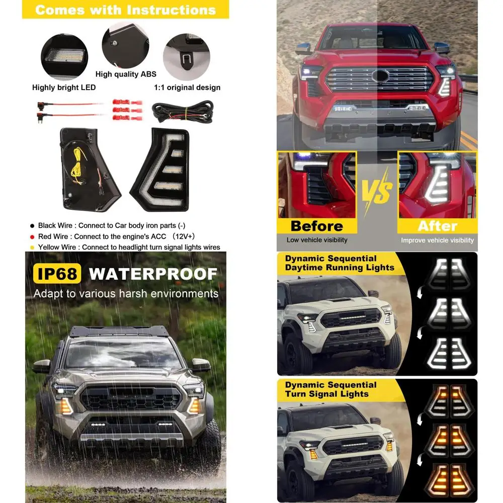 

Amber LED Fog Light Kit for 2024-2025 Toyota Tacoma DRL & Turn Signals, 4th Gen Front Bumper Lamps (C-shaped)