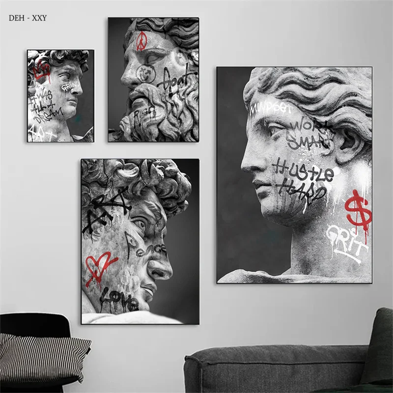 

David Sculpture Head Statue Graffiti Art Canvas Painting Posters and Prints Street Wall Art Pictures for Living Room Home Decor