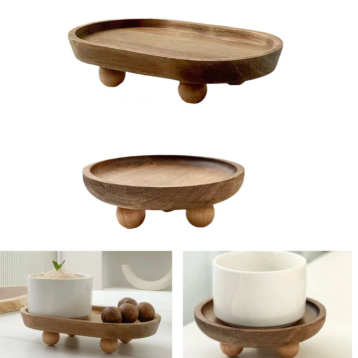 Holzständer zur Präsentation, Kleiner Holzsockel Deko-Tablett für Kerzen, Pflanzen, Mini-Vasen, Dekoratives Tablett für Landhaus-Tische