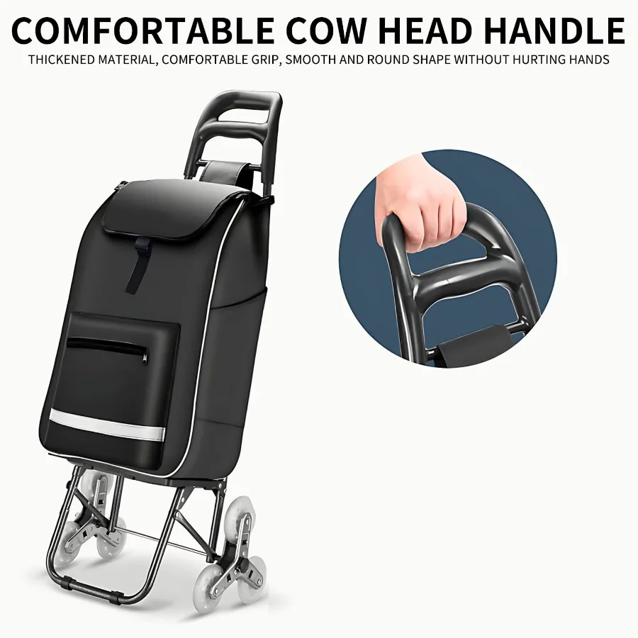 รถเข็นช็อปปิ้งพับได้พร้อมล้อสำหรับงานหนักเพื่อการปีนบันไดได้ง่าย รถเข็นอเนกประสงค์ความจุขนาดใหญ่สำหรับซื้อของชำซักรีด