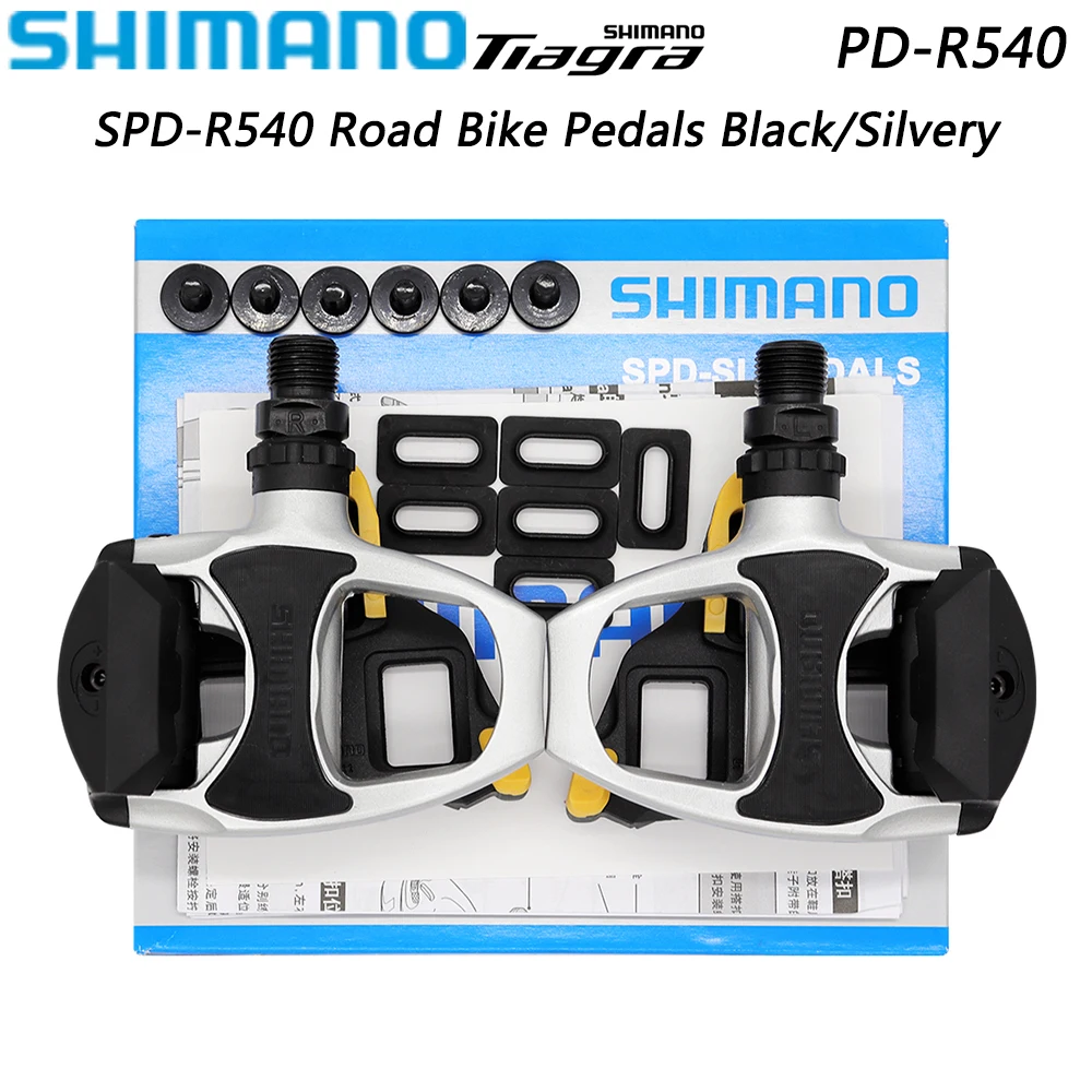 

Велосипедные педали SHIMANO Tiagra PD-R540, самоблокирующиеся, черные, серебристые, с шипами SH10, SH11, SH12