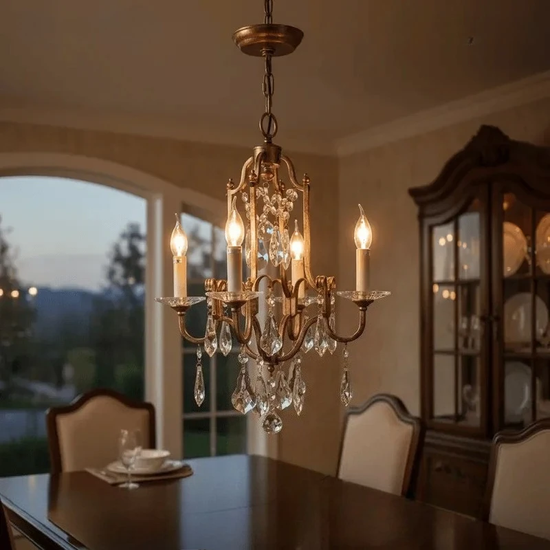 French Vintage LED Ceiling Chandelier Lamp Design Metal High-end Pendant Light Home Decoration for Corridor Living Room Doorside
