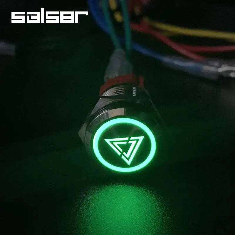 16mm Flat DIY Luminous Character Fan/Horn/Triangle Start Stop Power Supply LED Light Fix Reset Custom Metal Push Button Switch