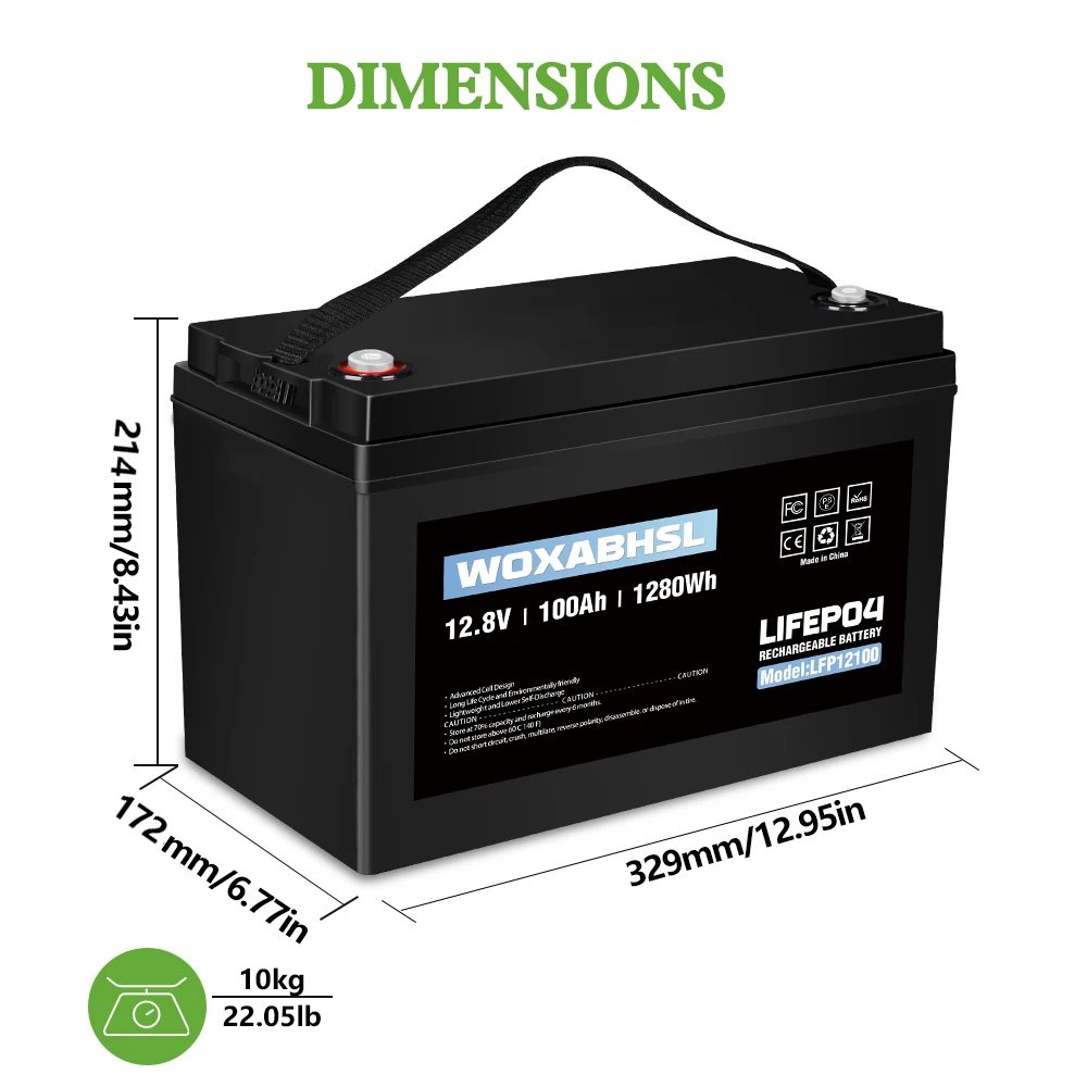 12V 100Ah Lithium LiFePO4 Deep Cycle Battery, 4000+ Cycles Lithium Iron Phosphate Rechargeable Battery for Solar, RV, Marine