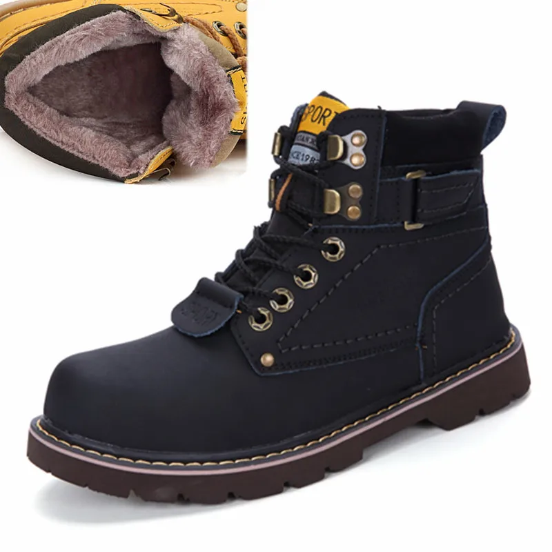 Xiaomi Men Winter Ankle Snow Yellow Boots with Fur Genuine Leather Shoes High Quality Women Men Outdoor Work Shoe Plus Size 46