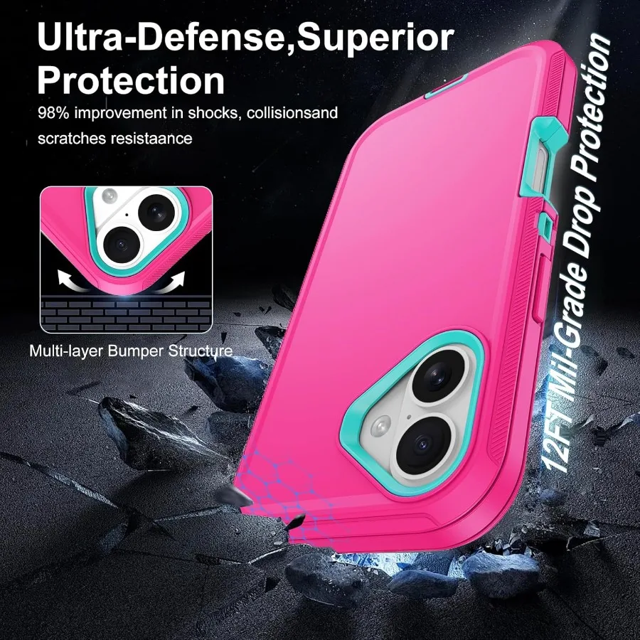 for iPhone 17 Case with Screen Protector Heavy Duty 3Layer Drop Protection DustProof Military Grade ShockAbsorbing Red Bumper P