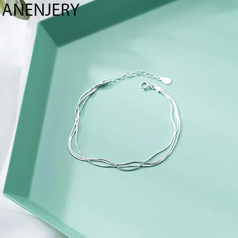ANENJERY Silber Farbe Mutil-schicht Schlange Knochen Kette Fußkettchen Armband Für Frauen Mädchen Sommer Schmuck Geschenk Großhandel S-B348