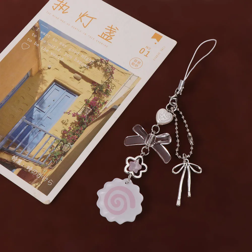 Korean Fashion Acrylic Y2K Phone Straps Pink Color Secure Hook Harajuku Bag Pendant Kawaii Style Sweet Fish Cake Keyring Gift