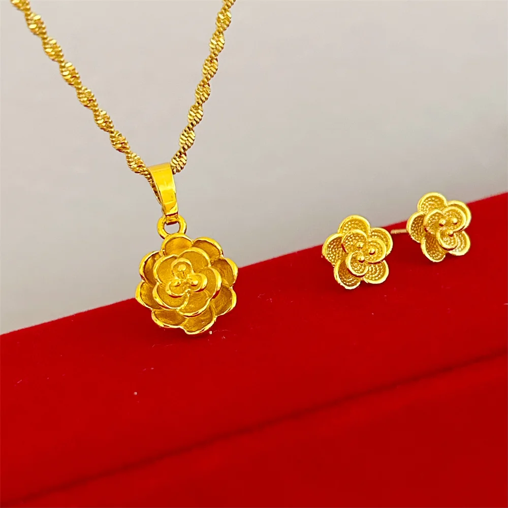 Gold Plated Jewelry Sets for Women Flower Pendant Necklace Earrings 2pcs Set Wedding Jewelry Accessories Party Gifts Bijoux