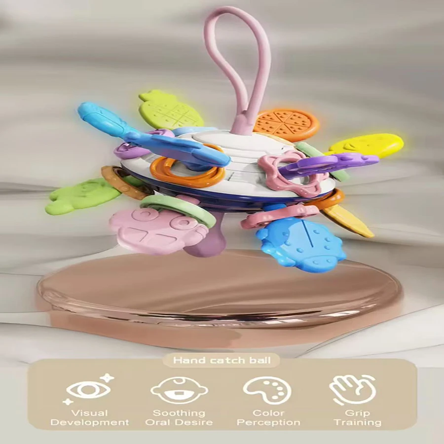 Hochet sensoriel Montessori pour bébé de 0 à 12 mois, jouets de dentition, développement de l'activité de préhension, jouets en Silicone, cadeau d'anniversaire et de noël, 1 pièce