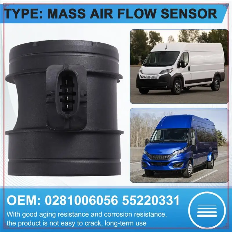 Sensor de fluxo de ar maciço 0281006056 para carro Fiat Ducato Iveco Daily 2006-2025 55220331