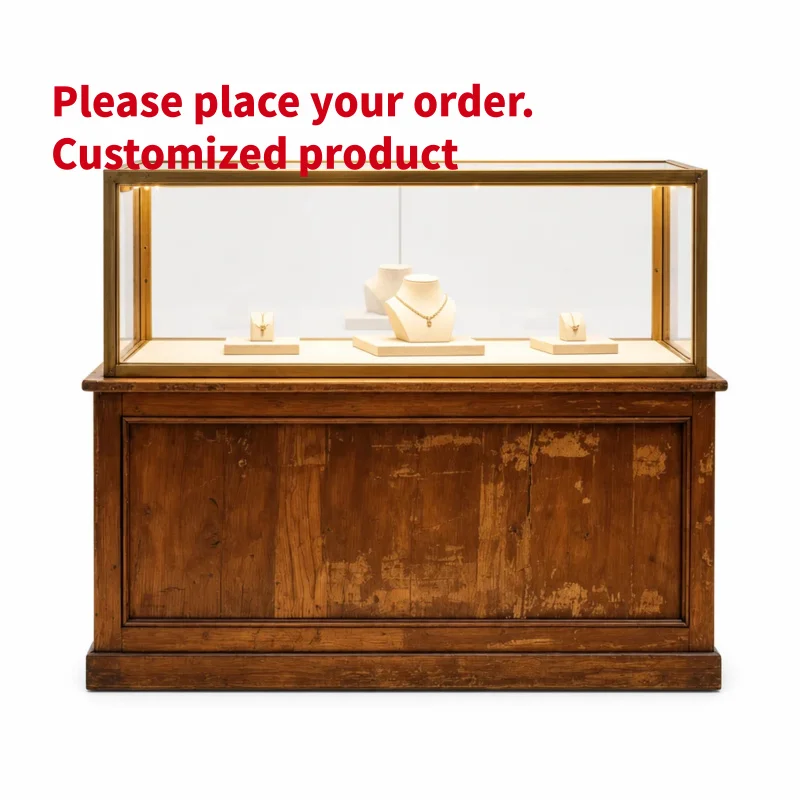 custom.Retro Minimalist Jewelry Display Cabinet with Warm Texture and Sleek Lines Customizable Color Luxury Retail Stores