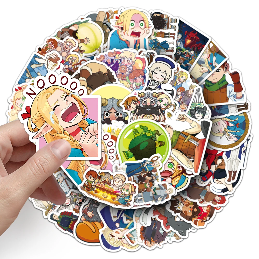 10/30/50 Uds Anime japonés delicioso en mazmorra pegatinas lindo Marcille Laios ‌   Calcomanías de dibujos animados Maleta Laptop Teléfono Manga Etiqueta