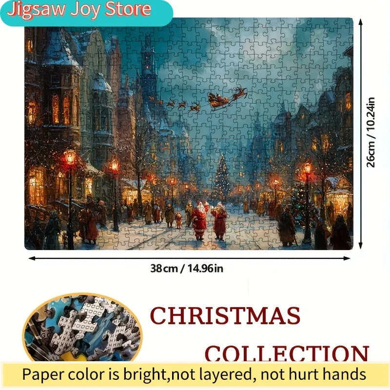 1 Caja de Rompecabezas para Adultos, Diseño Navideño de Calle, para Fiestas y Actividades, Diseño Festivo de Colores Mixtos, 15x10 Pulgadas (38x26 cm)