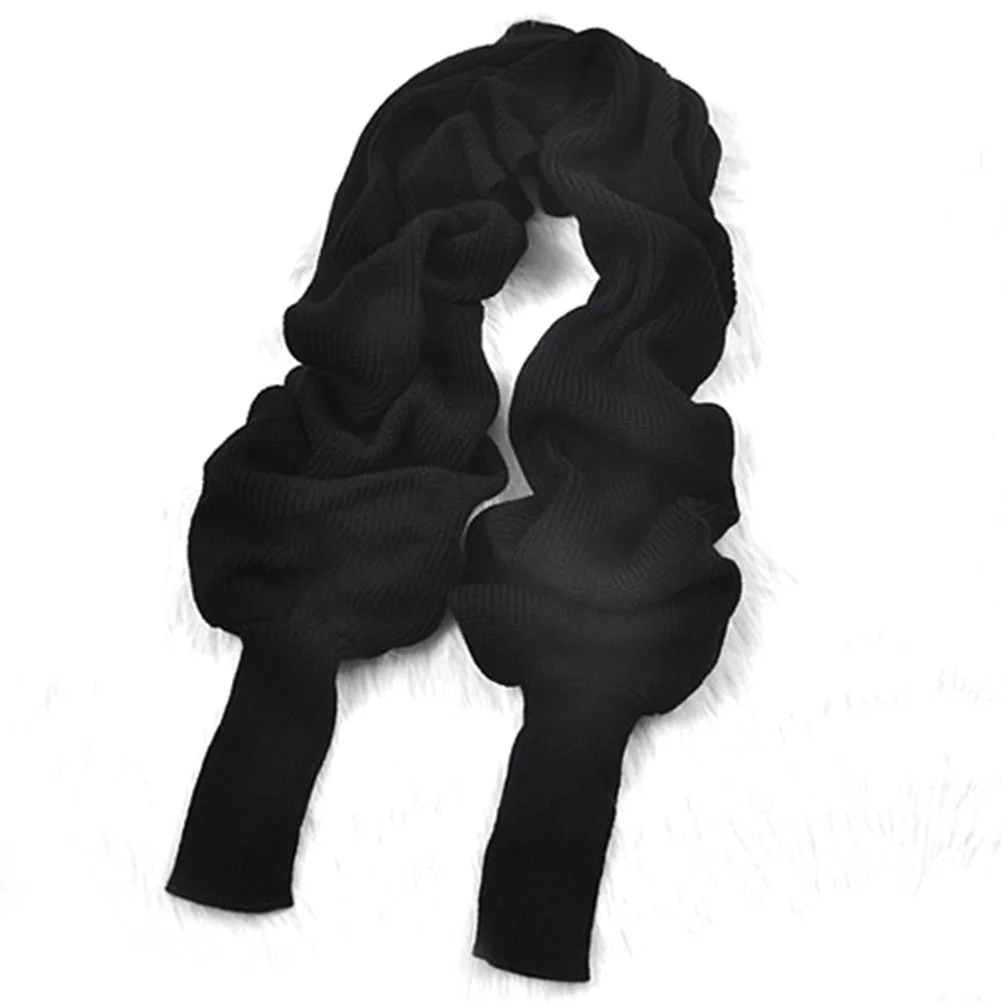 

Black Knitted Scarf With Sleeves Unisex Warm Shawl Cape Long Sleeve Wool Acrylic Wrap For Men Women Fashion Accessory