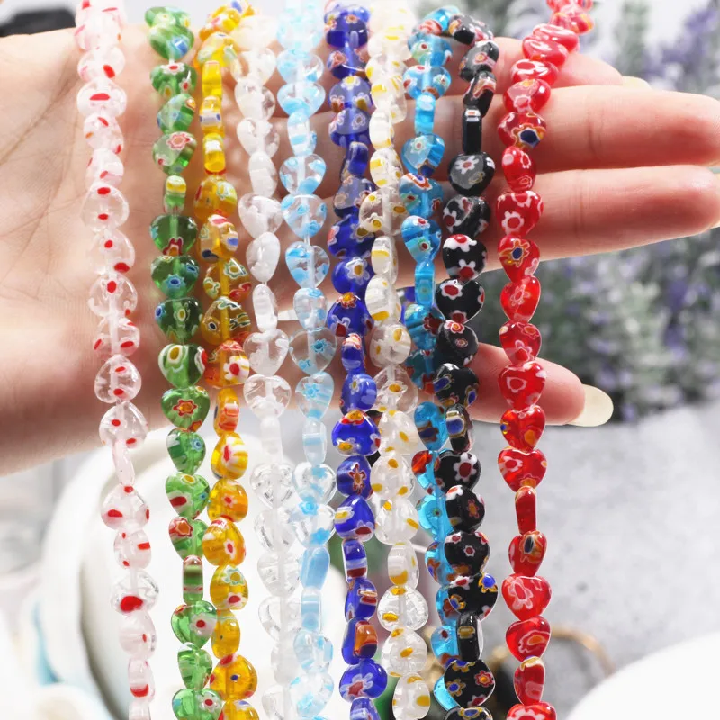 8mm Bunte Blume Lampwork Glas Perlen Herz Form Perlen Für Schmuck Machen Armbänder Halsketten Handgemachte Charme DIY Zubehör