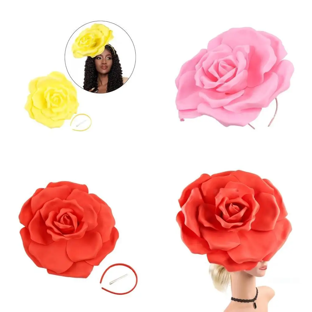 

R1WE Lady Fascinator Elagant Headband Oversized Rose Headdress for Makeup Party Masquerades Flapper Cosplay