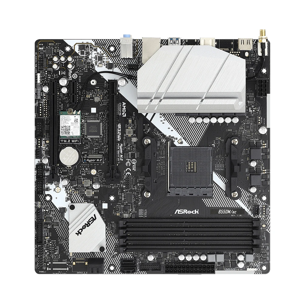 ASRock B550M/AC Motherboard Supports Ryzen 5 3600 5600G 5700X 5700X3D 5800X3D CPU 4xDDR4 4733MHz M.2 NVME mATX AMD AM4 Mainboard