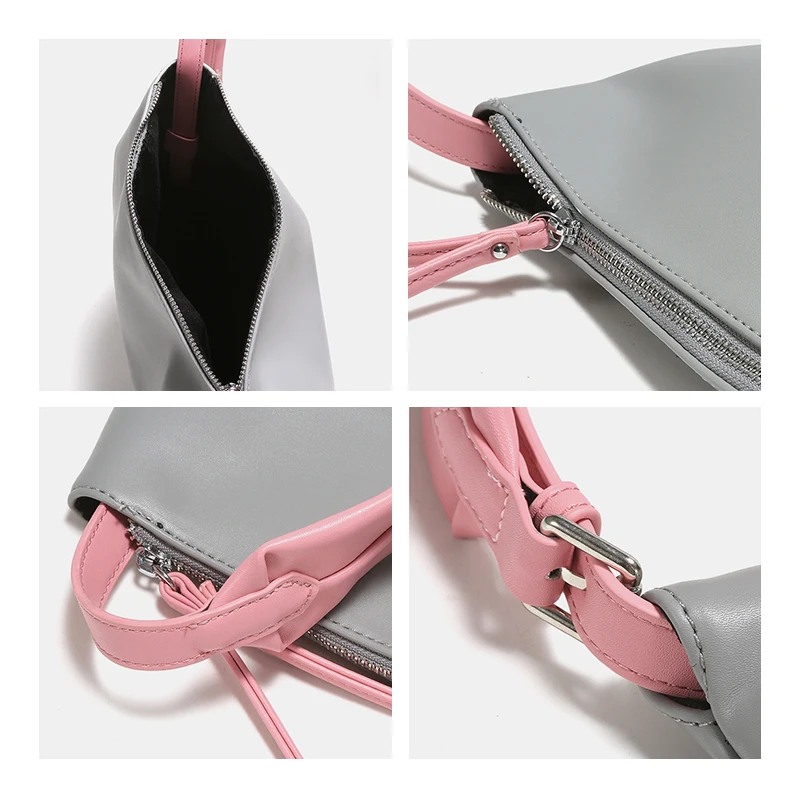 MABULA Gray and Pink Pu leather Shoulder Bag for Women Adjustable Strap Square Hobo Purse Simple Stylish Cross Messenger Handbag