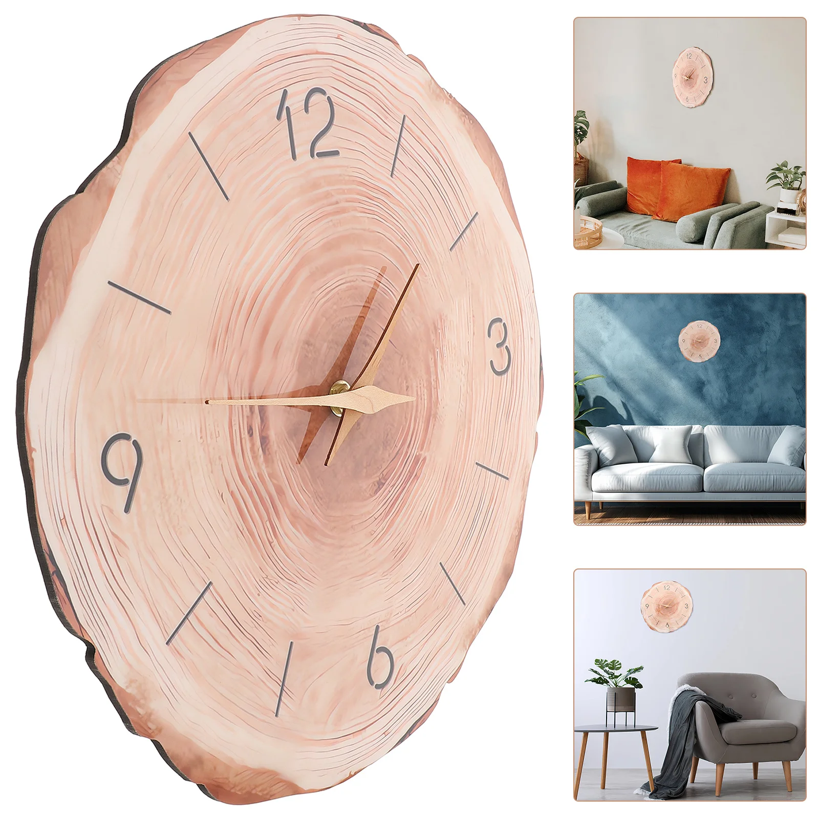 

Large Wooden Wall Hanging Clock Rustic Round Mute Silent Minimalist Style Decorative Wall Clock for Bedroom Living Room