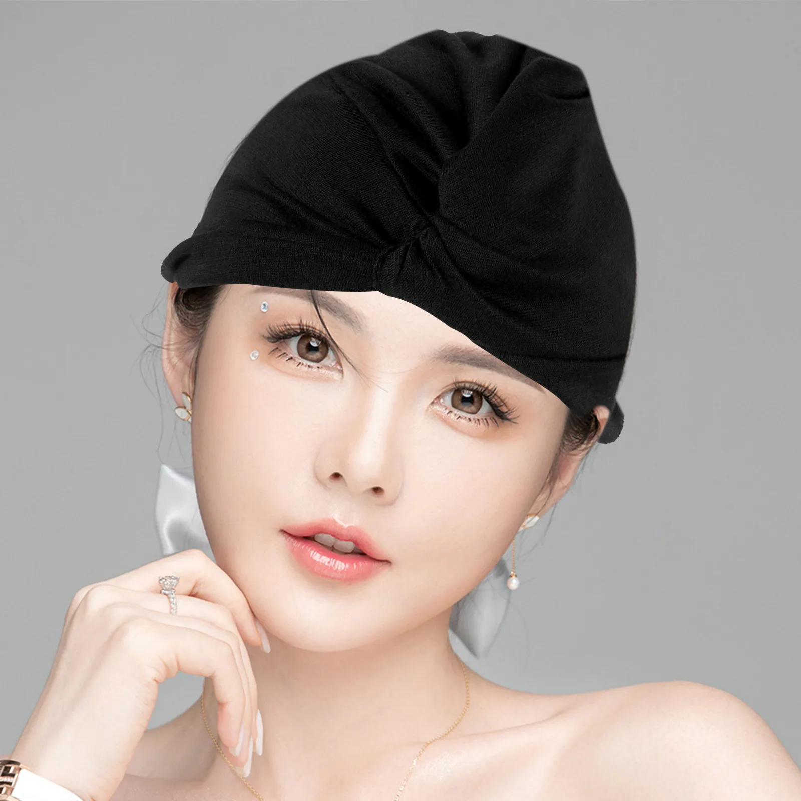 

Turban Hat Polyester Cotton Imitated Silk Hair Wraps Cross Design Elastic Sleeping Chemotherapy Hat for Women Pre Tied