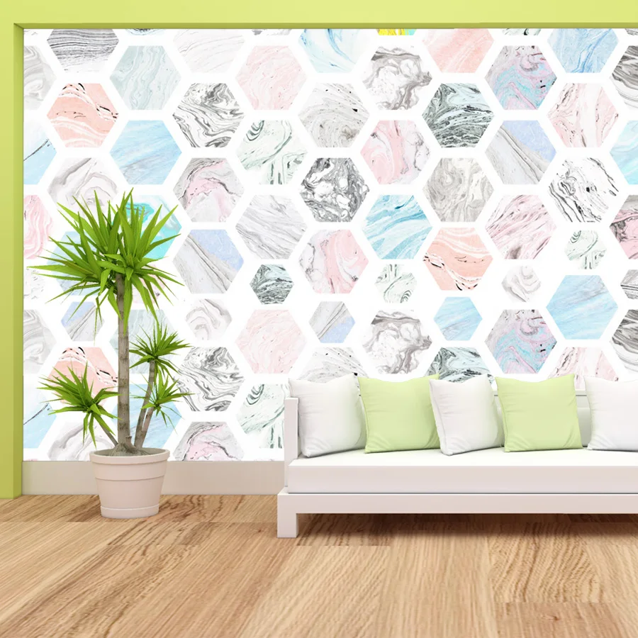 10+ High Resolution Pastel Marble Hexagonal Pattern Peel n Stick Optional Wallpaper for Living Room Walls Decor Renovation Mural