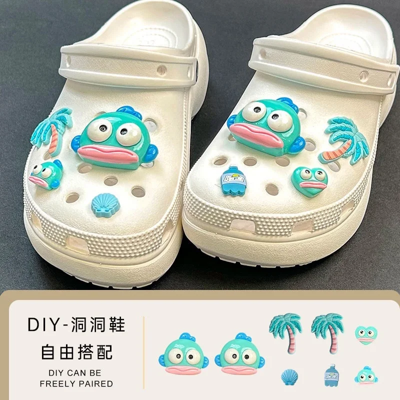 Miniso Blue Clown Fish Theme Sandal Charms Set Diy Abs Shoe Accessories For Clog Sandal Perfect Gift For Christmas Party