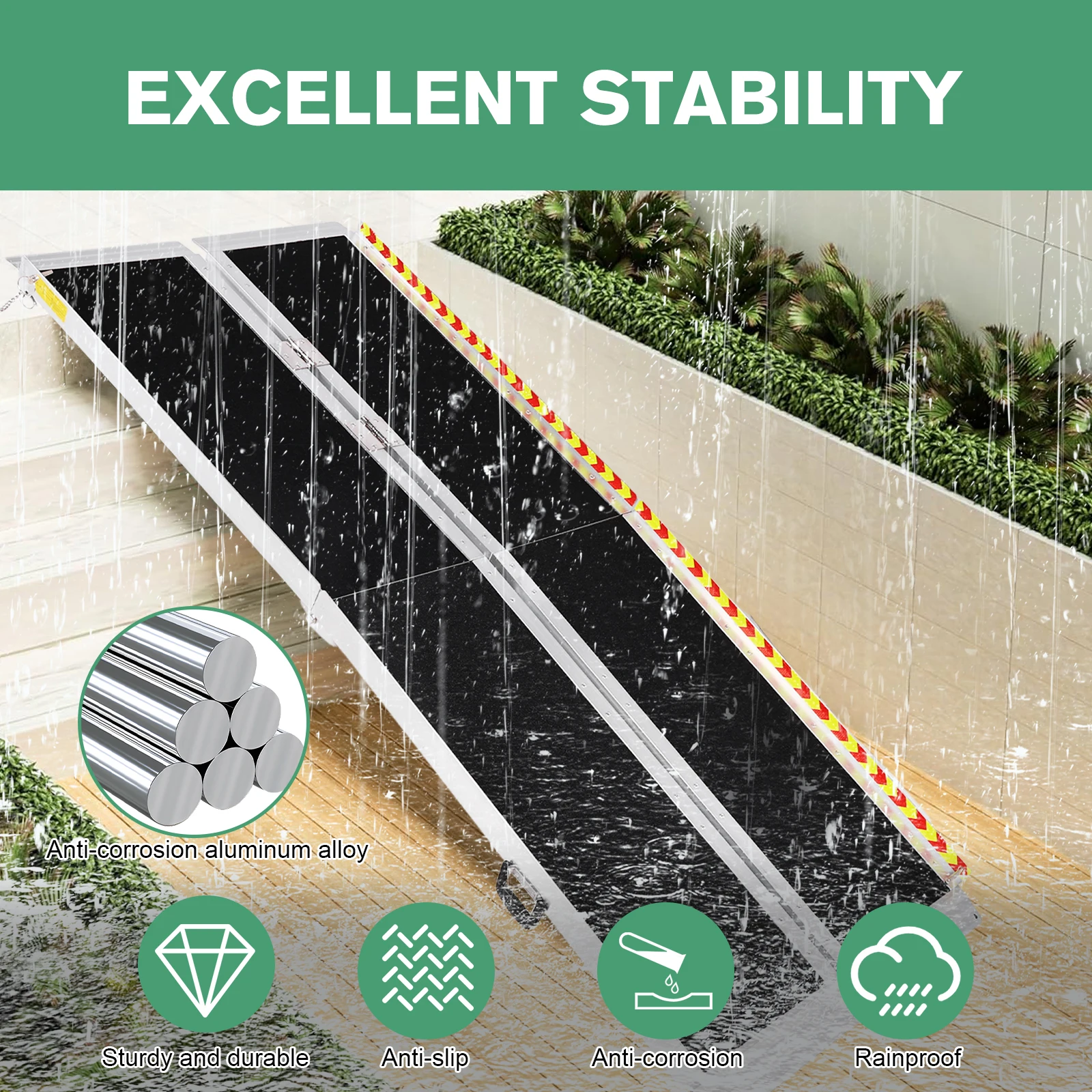 

8 Feet Folding Aluminum Wheelchair Ramp with Handle, Portable Handicap Threshold Ramp for Home Steps Stairs Doorways Scooter