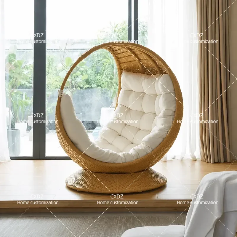 Outdoor Rattan Balcony Leisure Lounge Chair Waterproof Sun Protection Moon Chair for Courtyard Swimming Pool Villa Garden