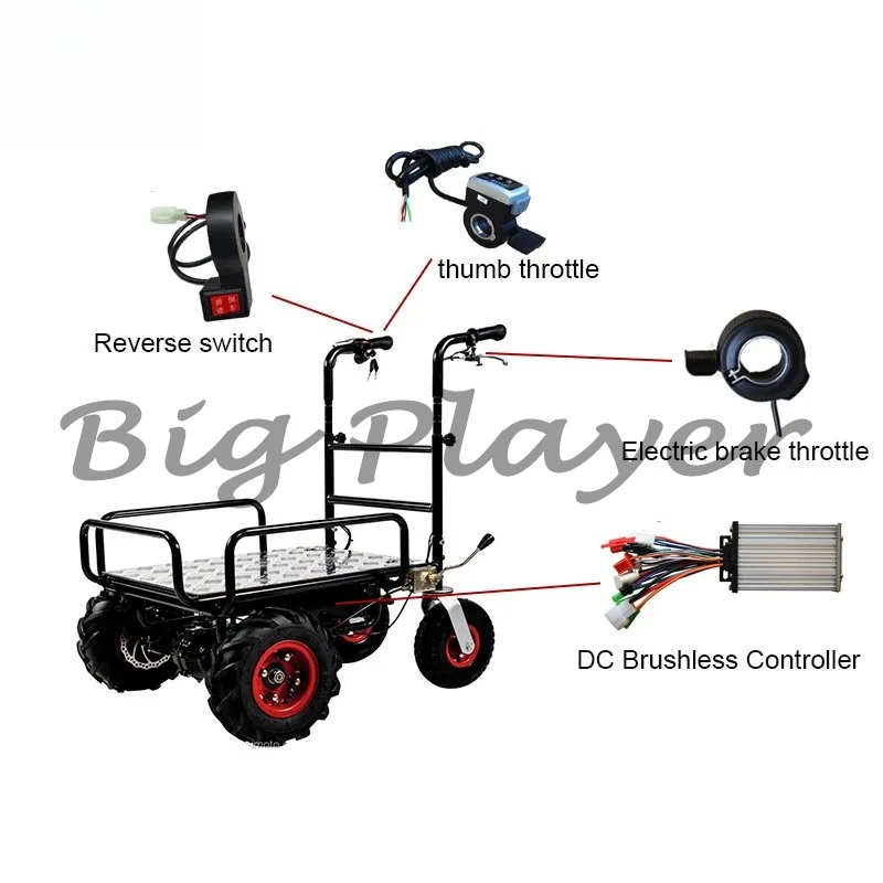 

Electric Trolley Kit 24V/36V/48V 250W/350W/400W/500W/800W/1000W Brushless Controller Brake Thumb Throttle Reverse for Trolley