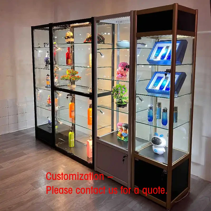 

custom.High Quality Full LED Light Aluminum Frame Jewelry Showcases Display Show Cabinet Retail Glass Show